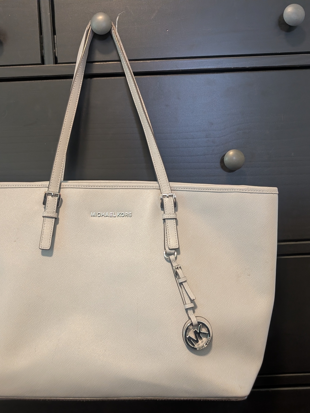 Michael Kors Grey/Blue Saffiano Leather Tote with MK Charm - Will Make A Deal!